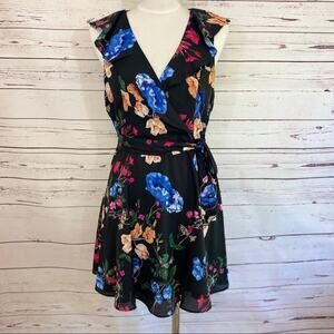 NWT S PARKER Floral Ruffle Black Dress Tie Small Flowers Summer Spring
